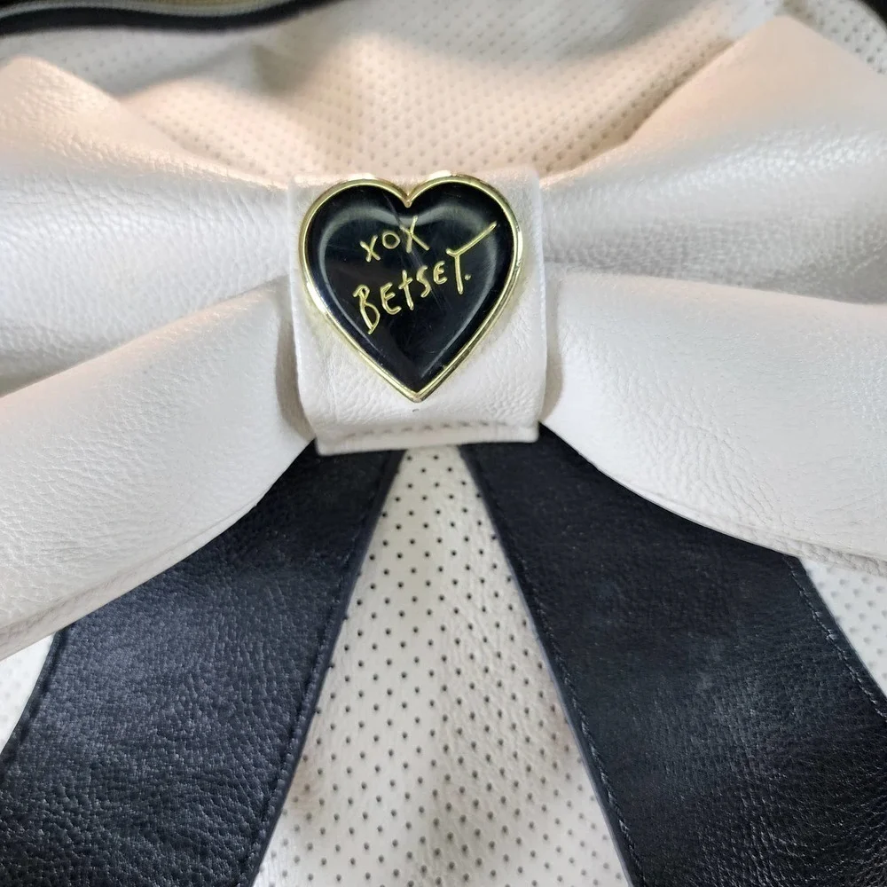 Betsey Johnson Black & White Bow Faux Leather Backpack